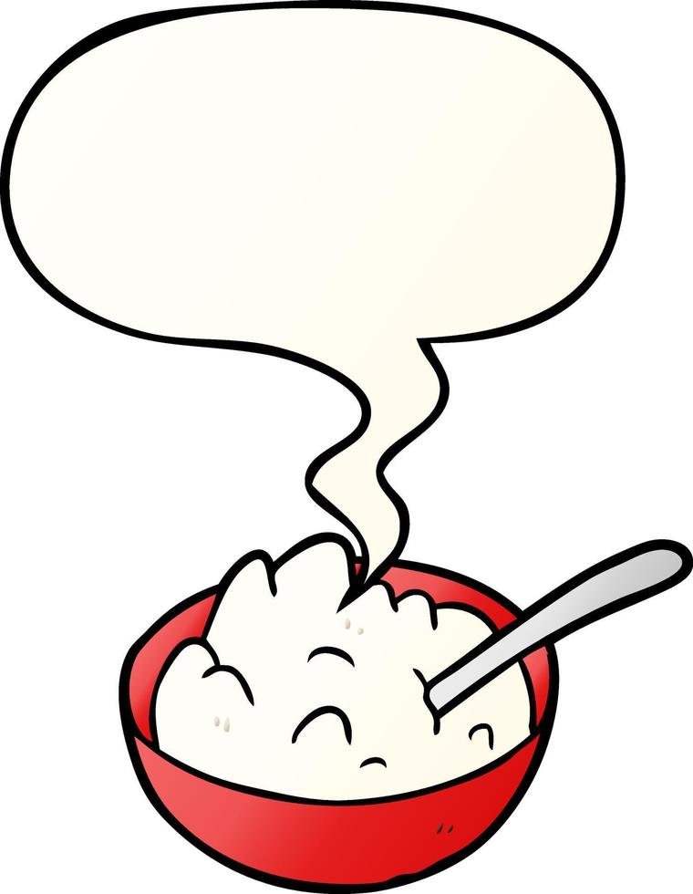 cartoon bowl of porridge and speech bubble in smooth gradient style vector