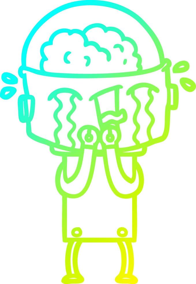 cold gradient line drawing cartoon crying robot vector