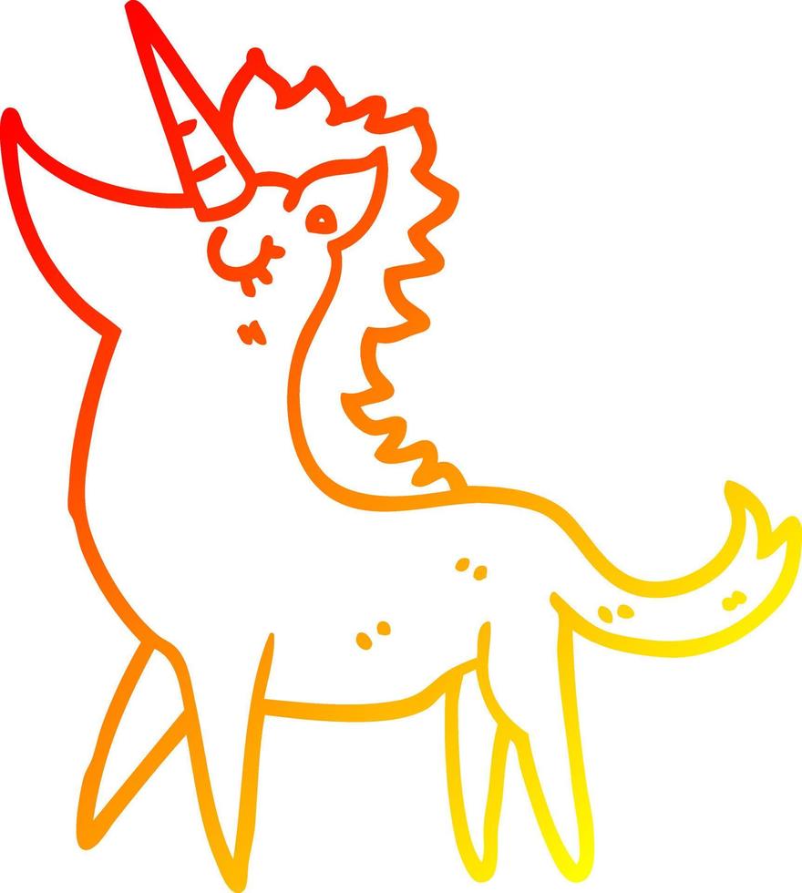 warm gradient line drawing cartoon unicorn vector