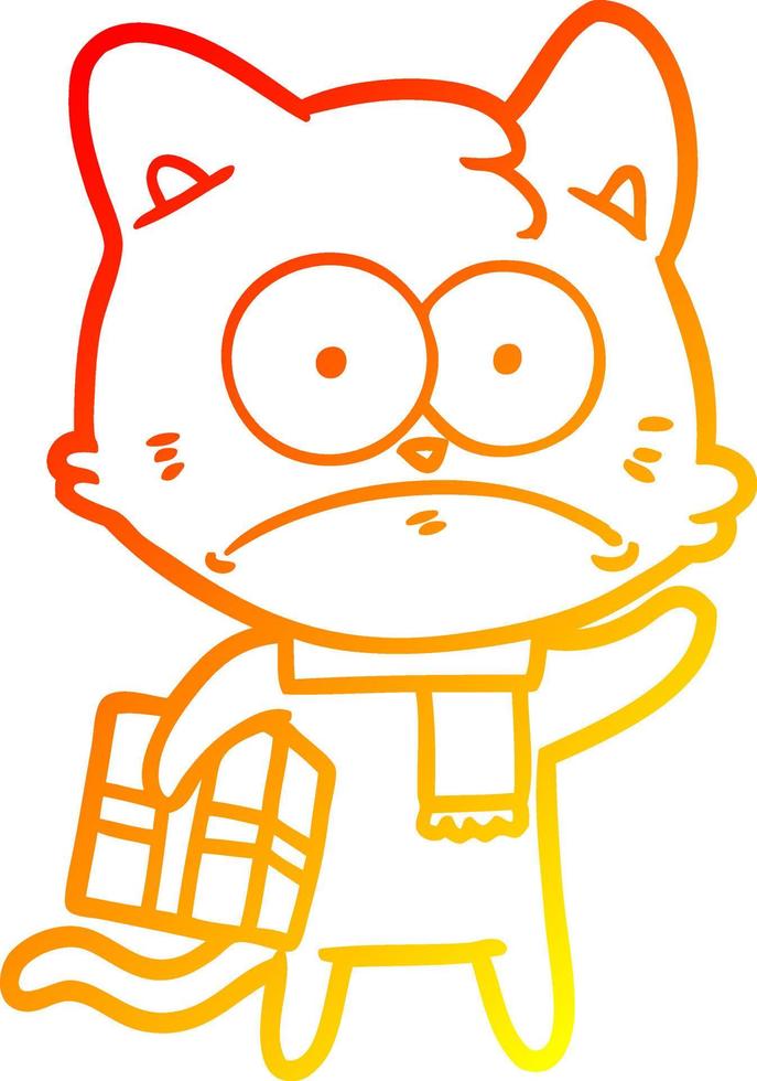 warm gradient line drawing cartoon nervous cat vector
