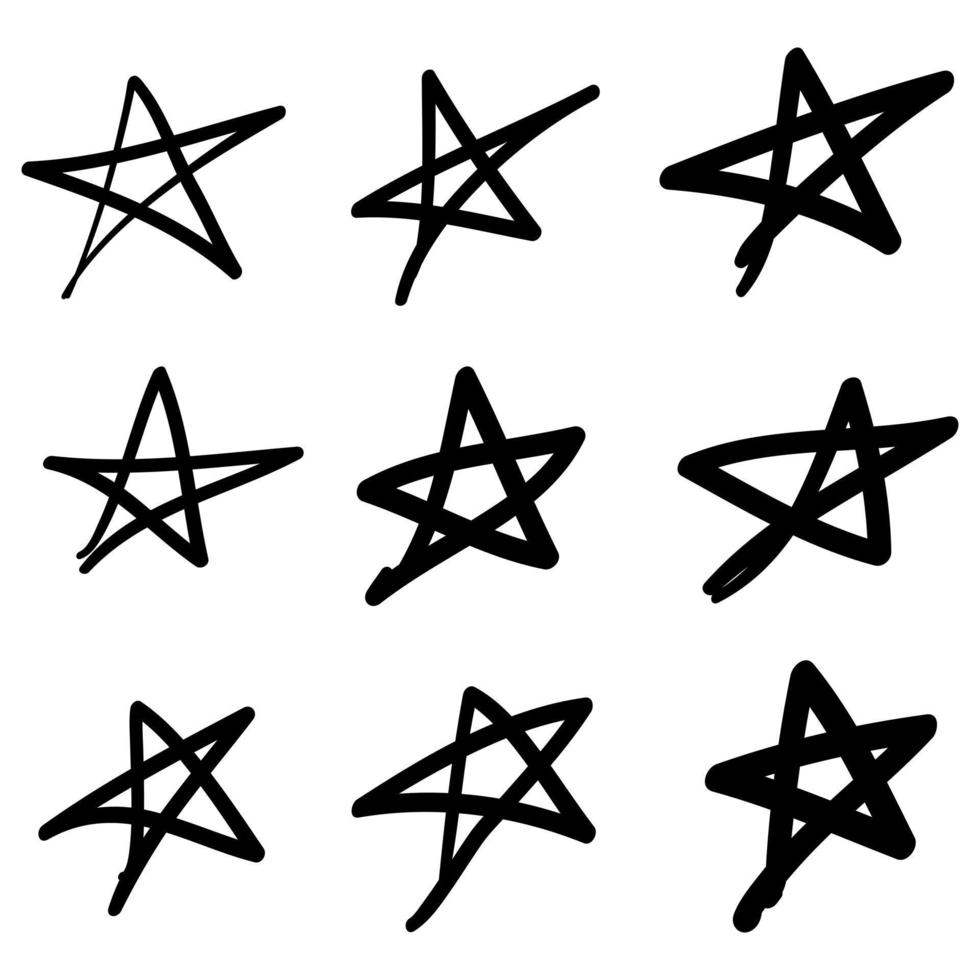 conjunto de estrellas de fideos dibujadas a mano aisladas sobre fondo blanco vector