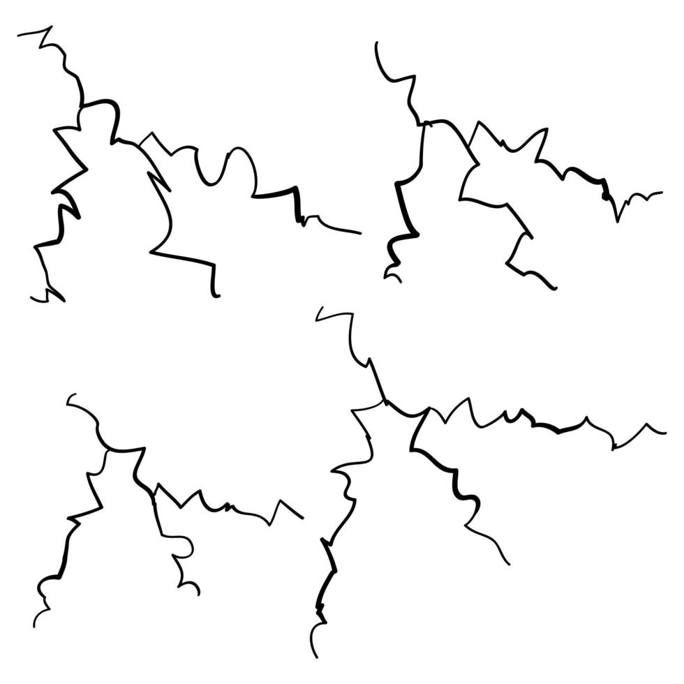 vidrio agrietado dibujado a mano, pared, suelo. efecto de tormenta eléctrica. en la ilustración de vector de estilo de dibujo de dibujos animados