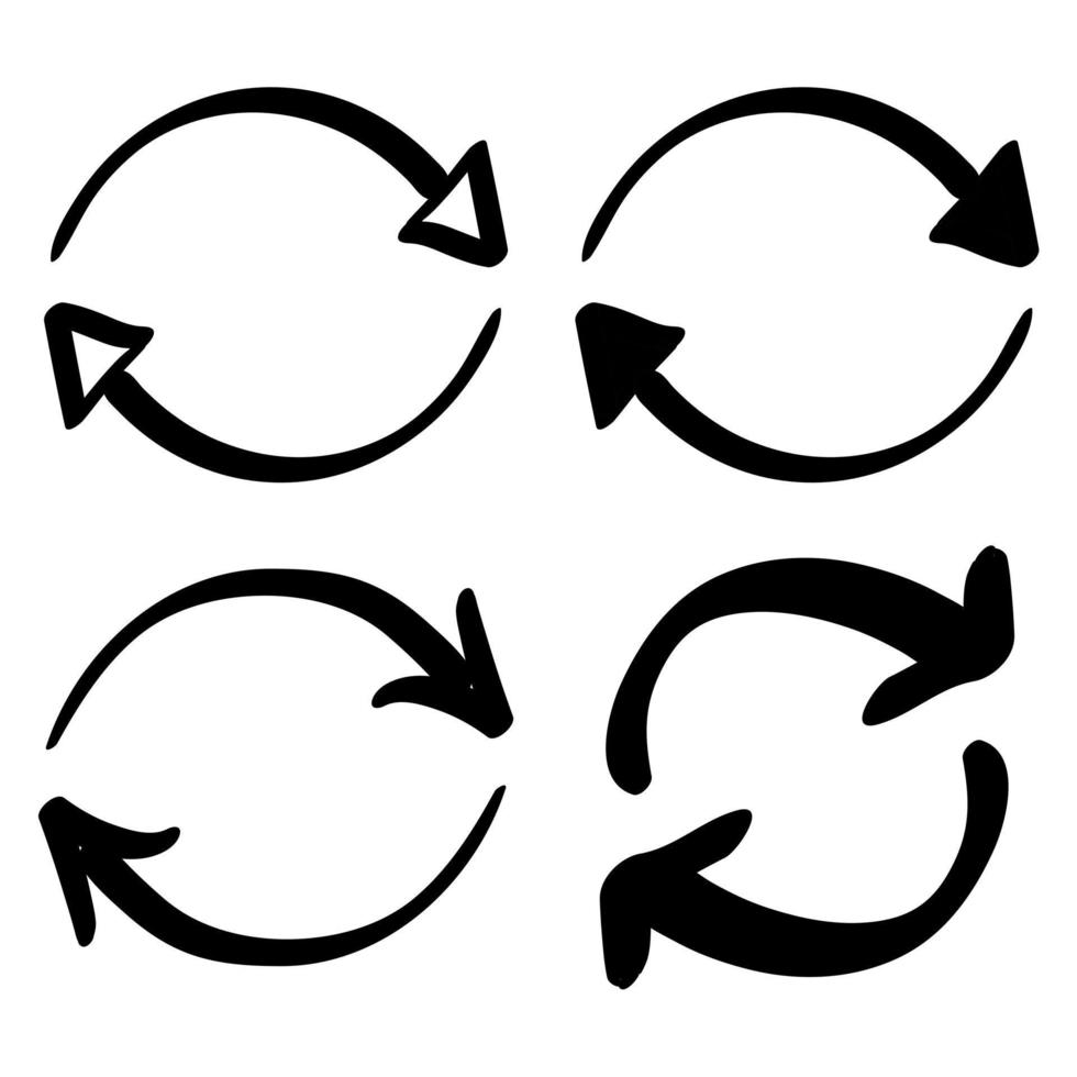 hand drawn double reverse circular swap arrow icon in doodle style vector