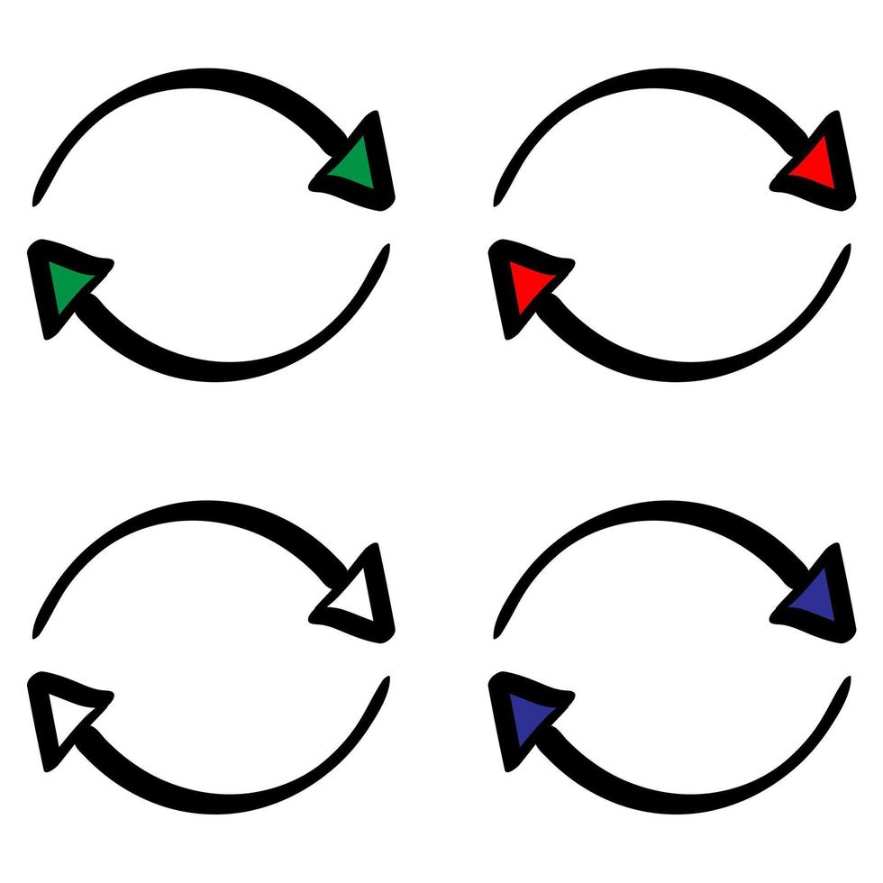 icono de flecha de intercambio circular inverso doble dibujado a mano en estilo de fideos vector