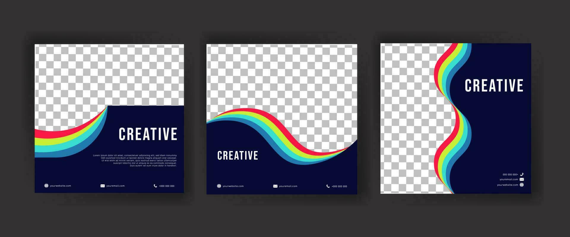 conjunto de banners de marketing de negocios digitales para la plantilla de publicación en redes sociales. fondo colorido tema del arco iris adecuado para publicaciones en redes sociales y publicidad web vector