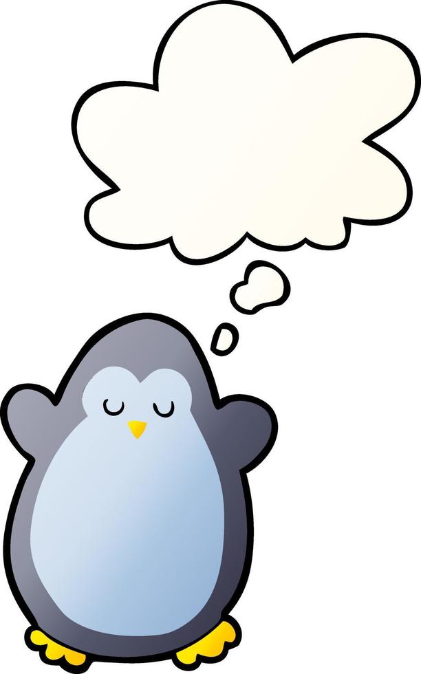 cartoon penguin and thought bubble in smooth gradient style vector