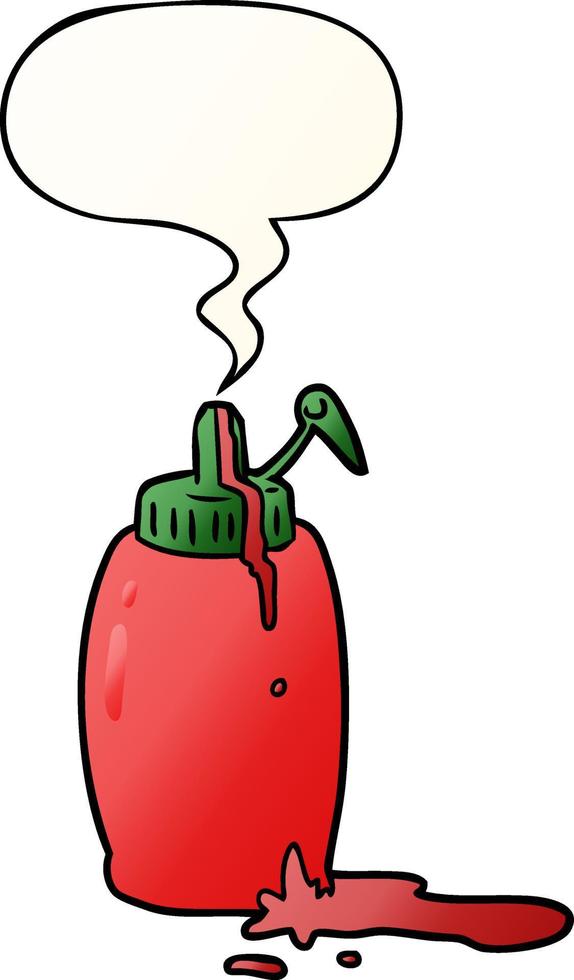 botella de ketchup de tomate de dibujos animados y burbuja de habla en un estilo de gradiente suave vector