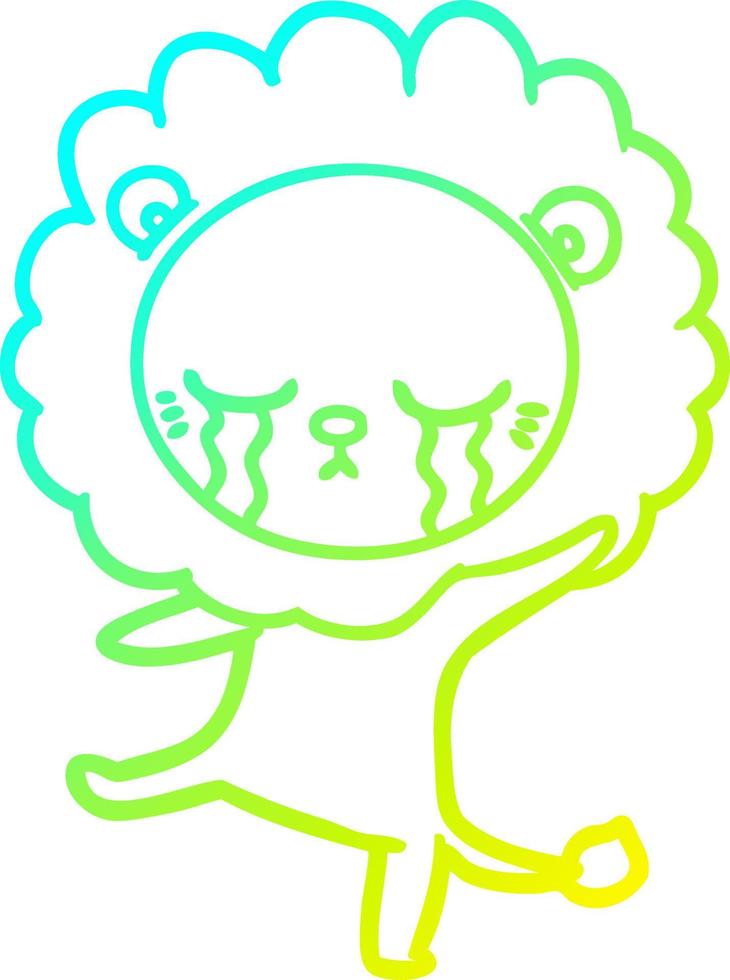 cold gradient line drawing crying cartoon lion vector
