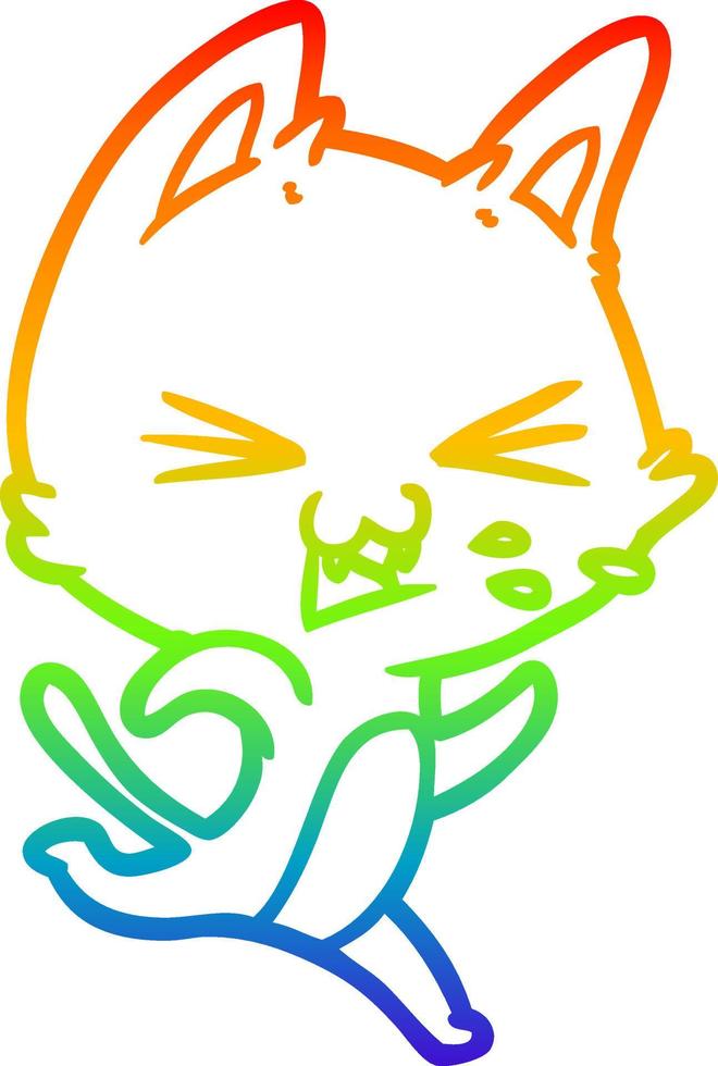 rainbow gradient line drawing cartoon cat hissing vector