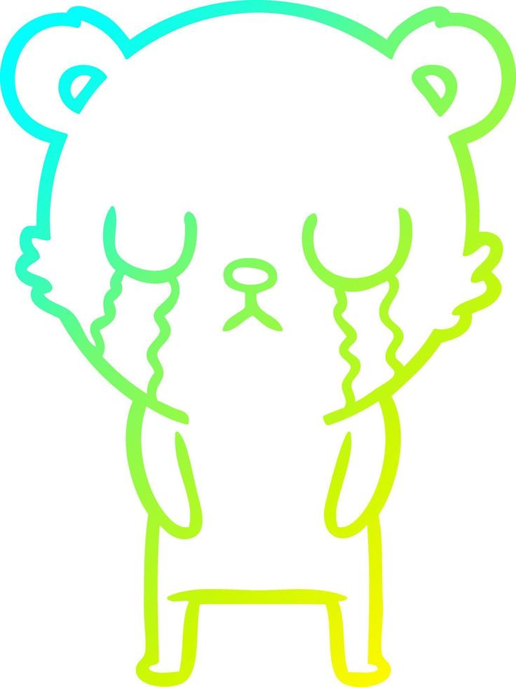 cold gradient line drawing crying polar bear cartoon vector