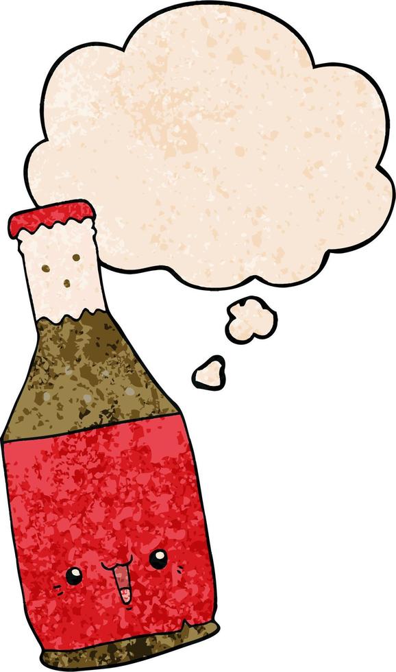 cartoon beer bottle and thought bubble in grunge texture pattern style vector