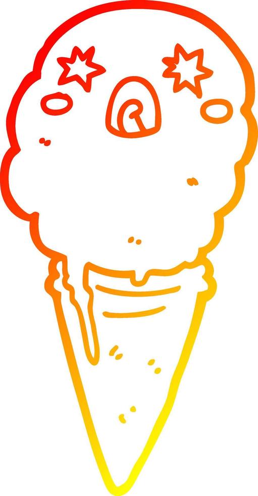 warm gradient line drawing cartoon shocked ice cream vector