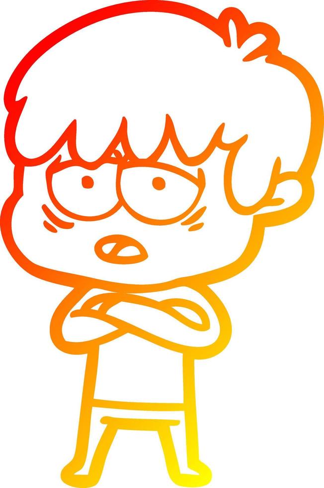 warm gradient line drawing cartoon exhausted boy vector