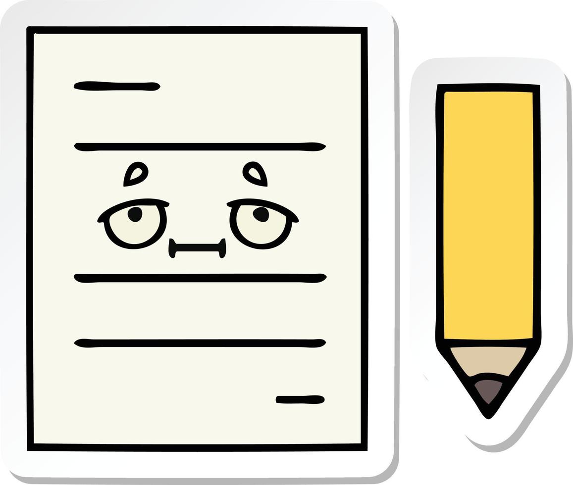 sticker of a cute cartoon test paper vector