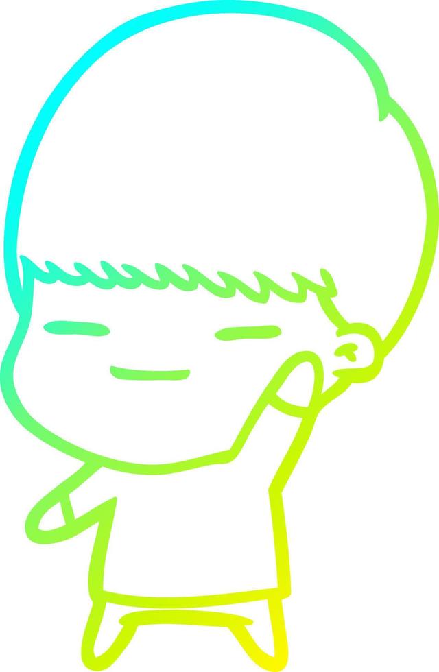 cold gradient line drawing cartoon smug boy vector