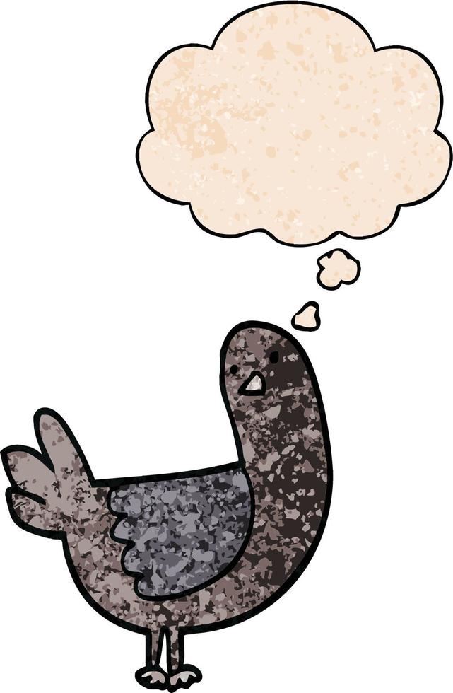 cartoon pigeon and thought bubble in grunge texture pattern style vector