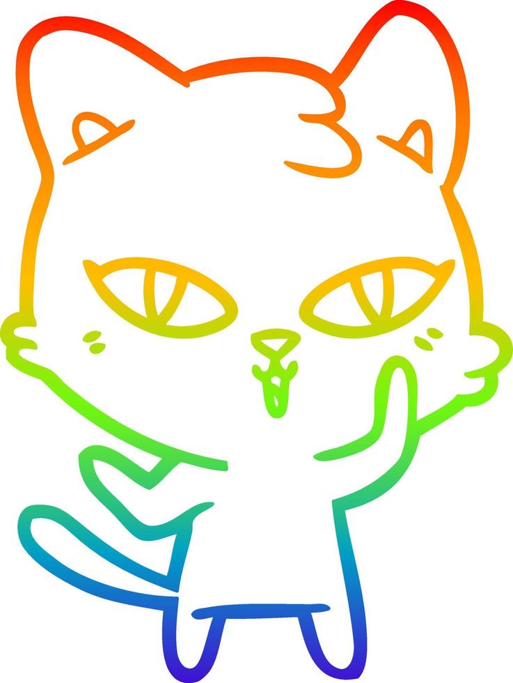 gato de dibujos animados de dibujo de línea de gradiente de arco iris vector