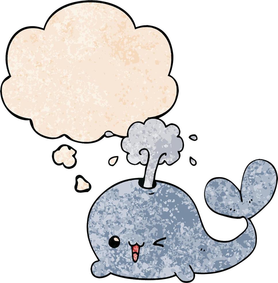 cartoon whale and thought bubble in grunge texture pattern style vector