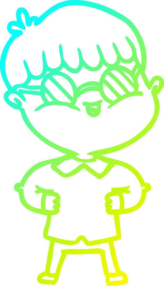 cold gradient line drawing cartoon boy wearing spectacles vector