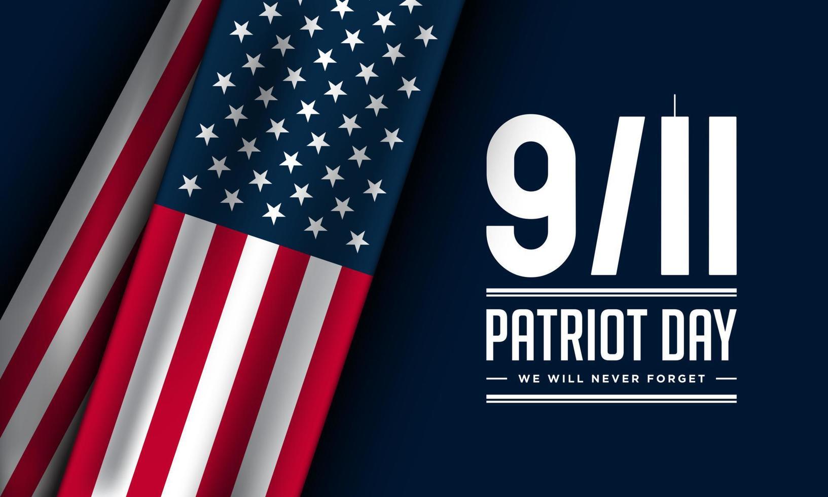 Vector banner design template with American flag and text on dark blue background for Patriot Day.