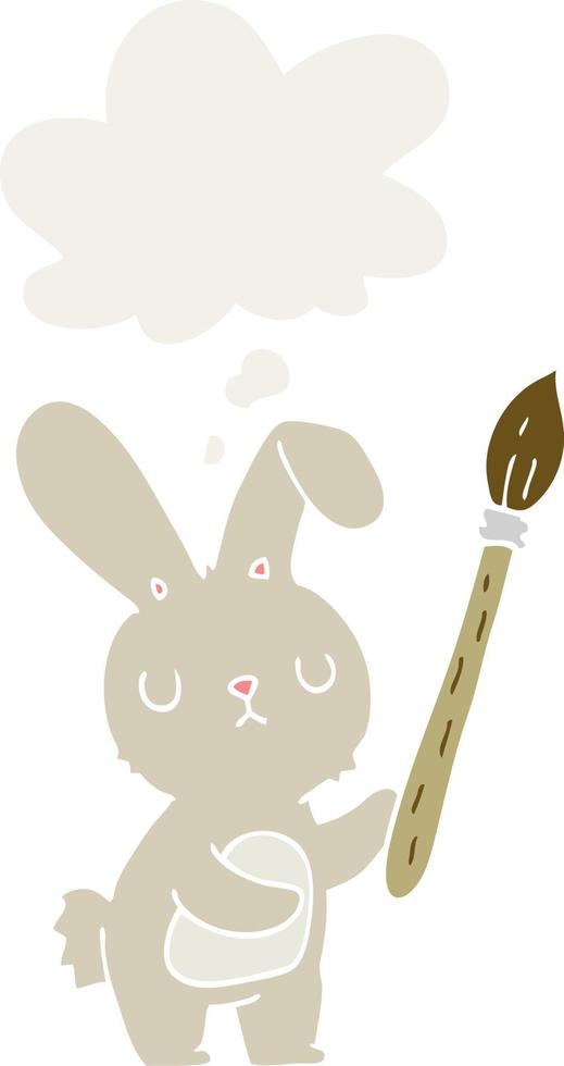 cartoon rabbit with paint brush and thought bubble in retro style vector