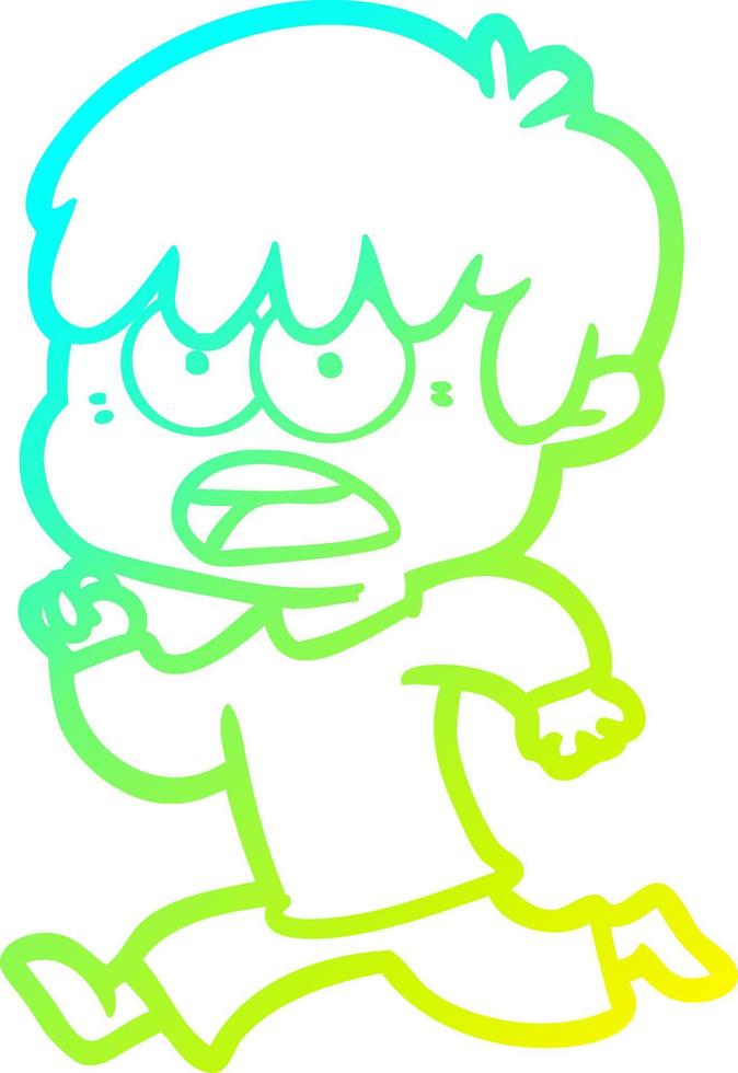 cold gradient line drawing worried cartoon boy vector