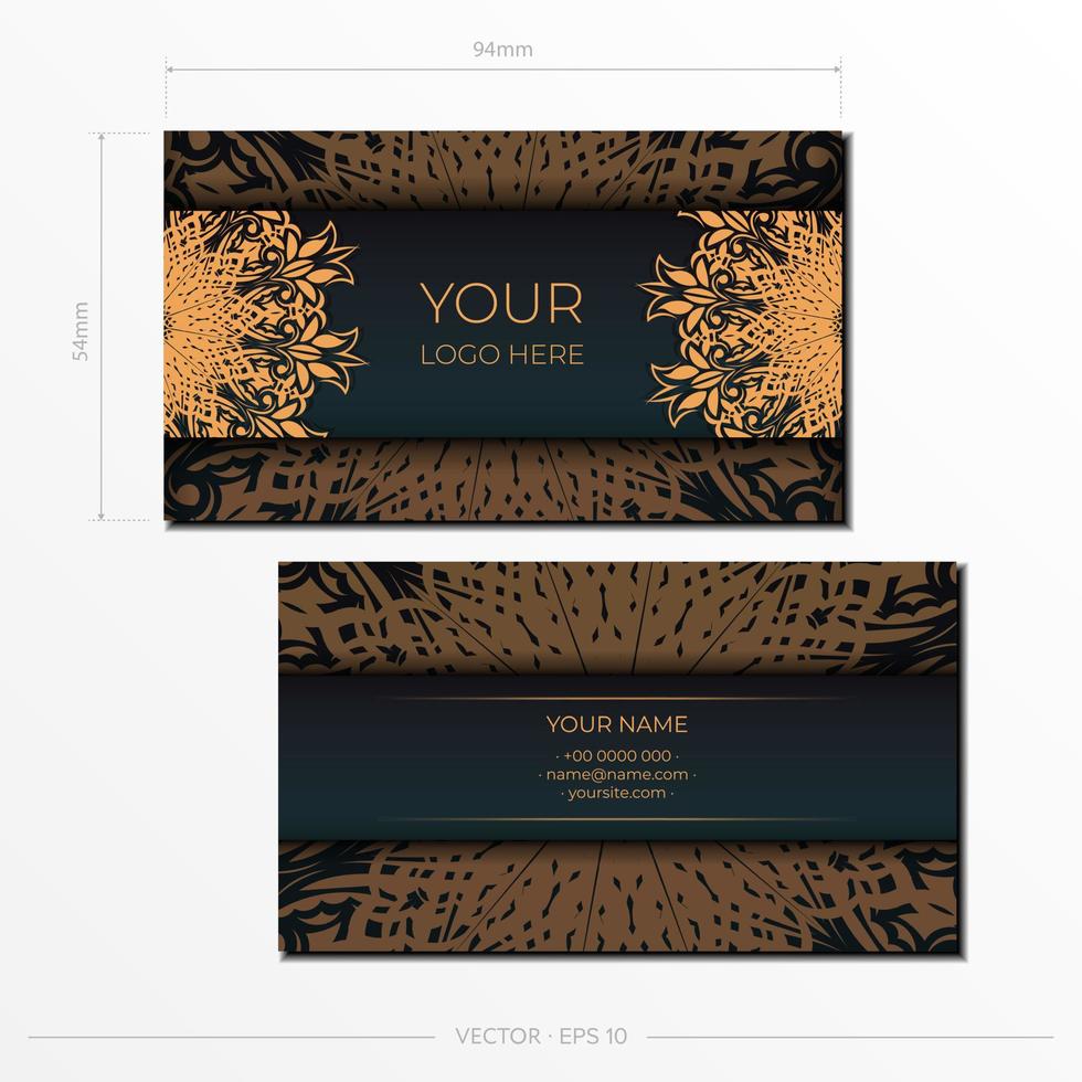 Dark green Business cards. Decorative business card ornaments, oriental pattern, illustration. Ready to print, meet the requirements of the printing house. vector