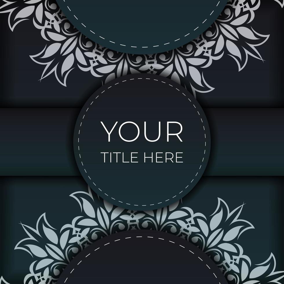 Dark green invitation card template with white Indian ornaments. Elegant and classic elements ready for print and typography. Vector illustration.