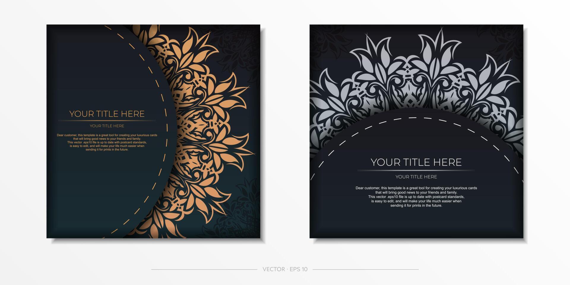 Dark green postcard template with white abstract mandala ornament. Elegant and classic elements are great for decorating. illustration. vector