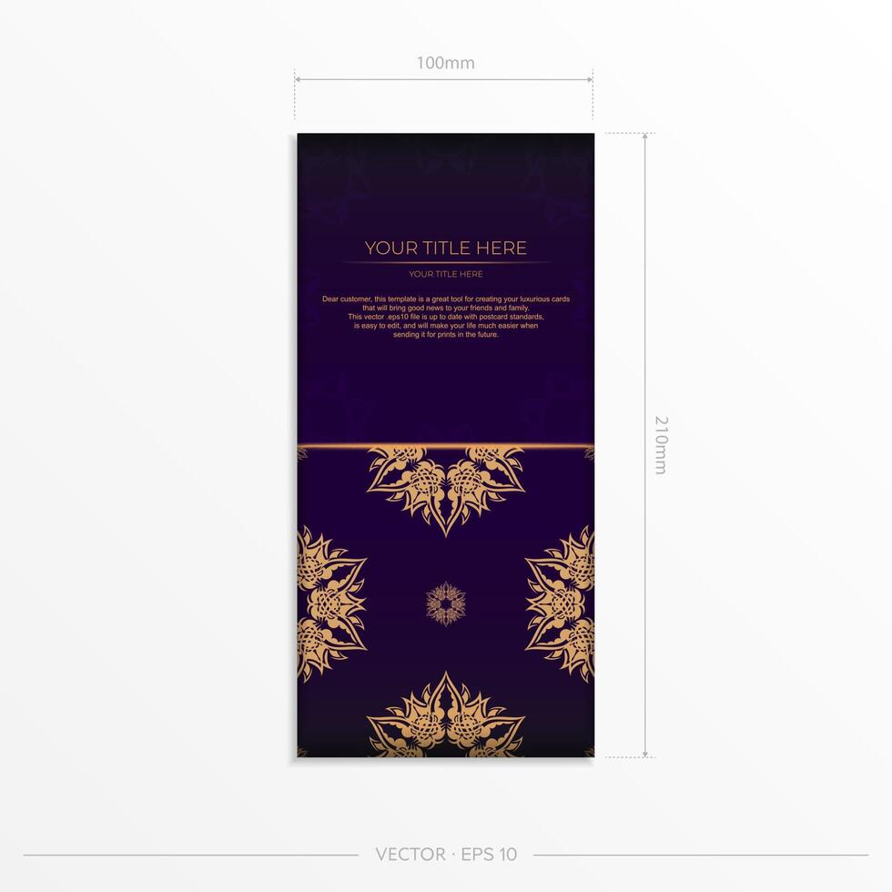 A purple and gold card with an ornate design vector