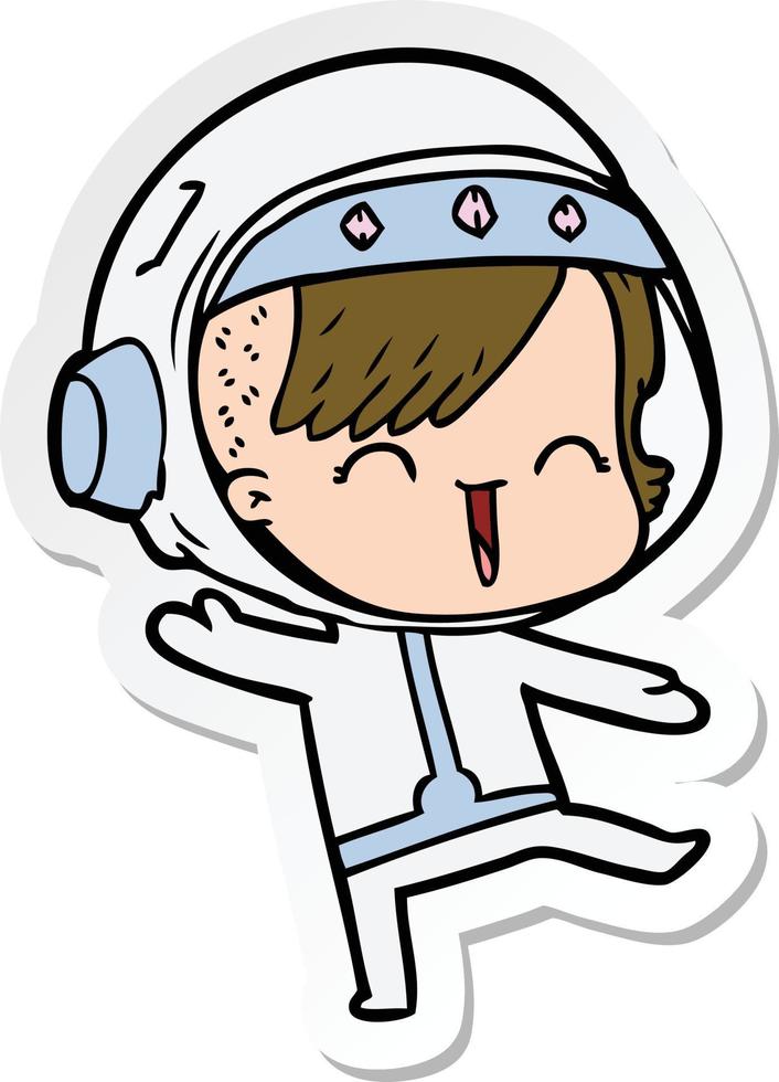 sticker of a happy cartoon space girl vector