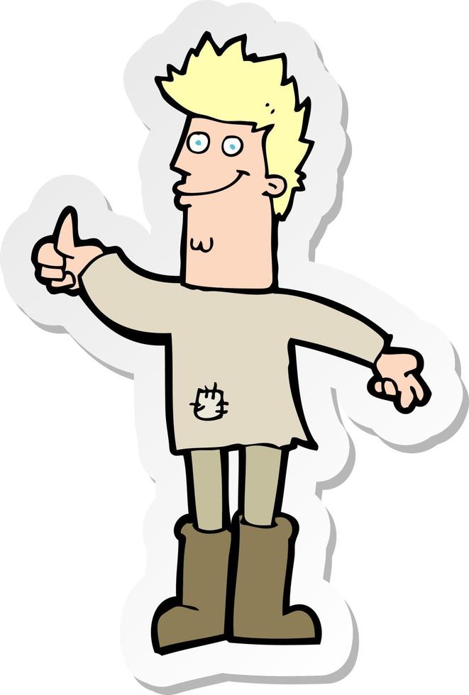 sticker of a cartoon positive thinking man in rags vector
