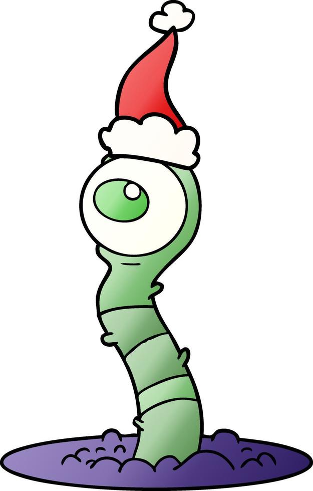 gradient cartoon of a alien swamp monster wearing santa hat vector
