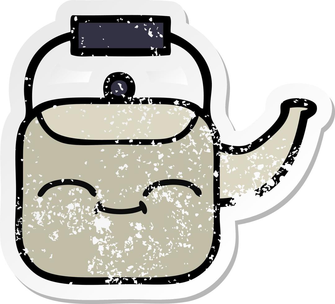 distressed sticker of a cute cartoon kettle vector