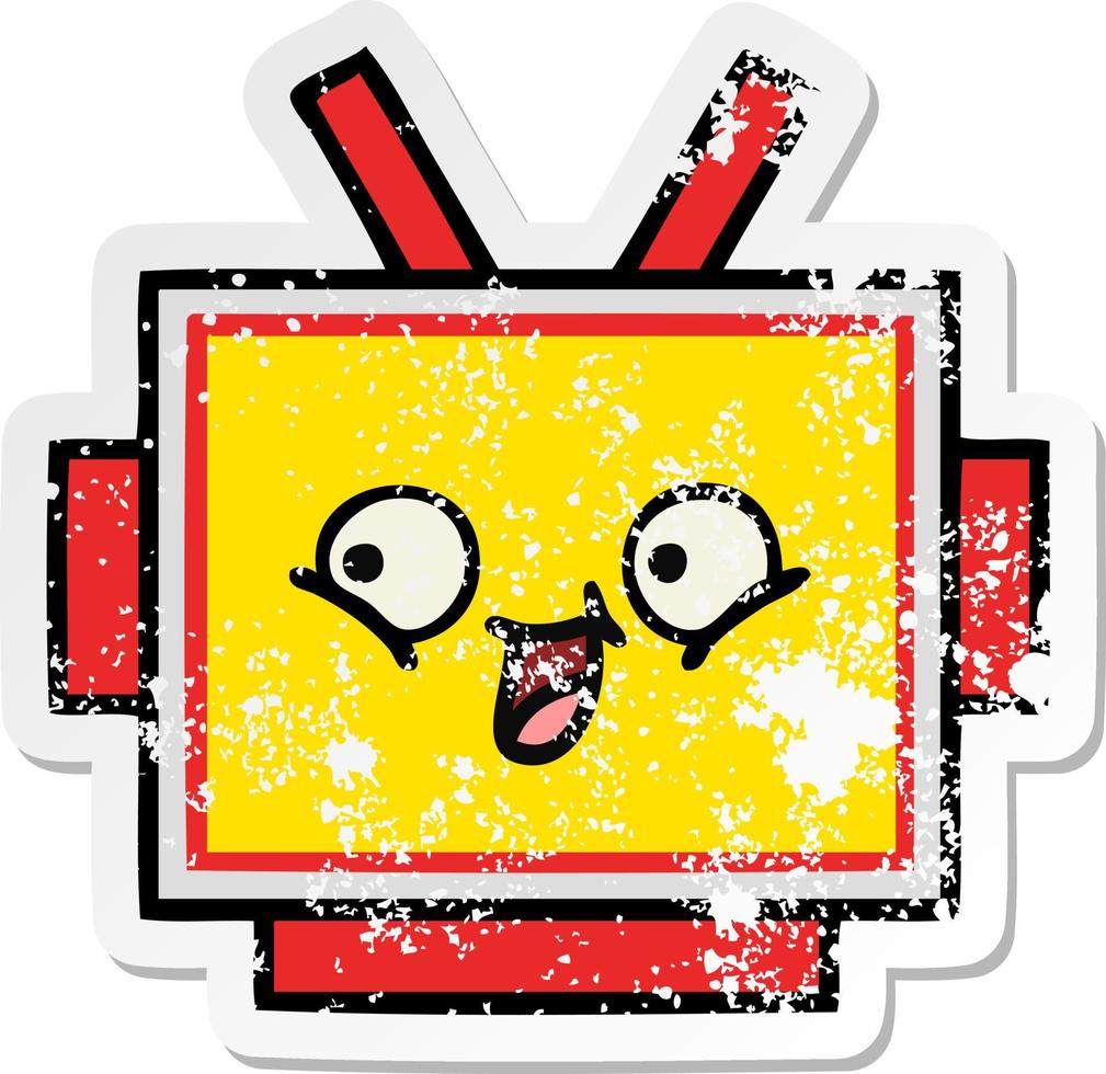 distressed sticker of a cute cartoon robot head vector