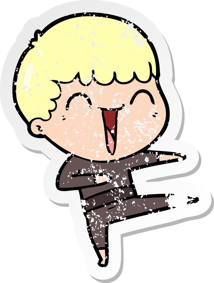 distressed sticker of a cartoon happy man vector