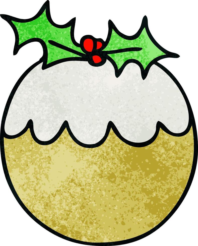 quirky hand drawn cartoon christmas pudding vector