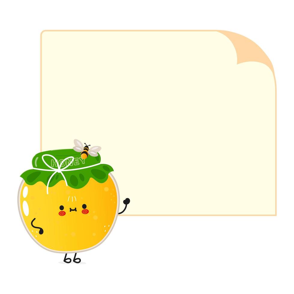 lindo tarro divertido de personaje de cartel de miel. ilustración de personaje kawaii de dibujos animados dibujados a mano vectorial. fondo blanco aislado. cartel de tarro de miel vector