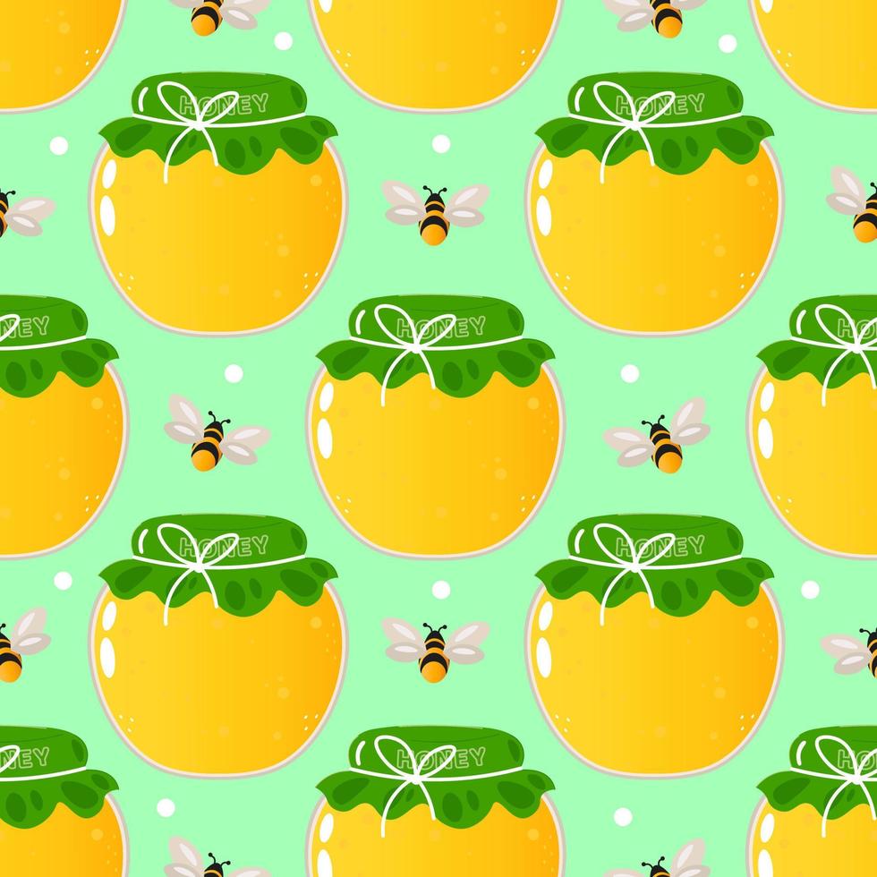 Cute funny jar of honey pattern character. Vector hand drawn cartoon kawaii character illustration icon. Isolated on blue background. Jar of honey character concept