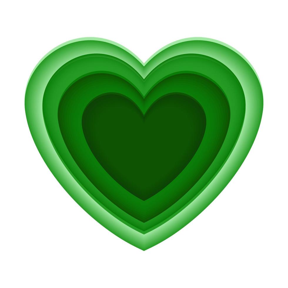 Paper art concept of love and ecology idea. Tunnel of Concentric hearts. Romantic cute background. Green aesthetic hearts backdrop. Vector illustration