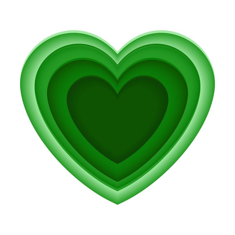 concepto de arte en papel de idea de amor y ecología. túnel de corazones concéntricos. lindo fondo romántico. telón de fondo de corazones estéticos verdes. ilustración vectorial vector