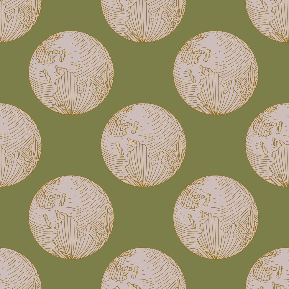 Planet earth engraved seamless pattern. Vintage sphere of world in hand drawn style. vector