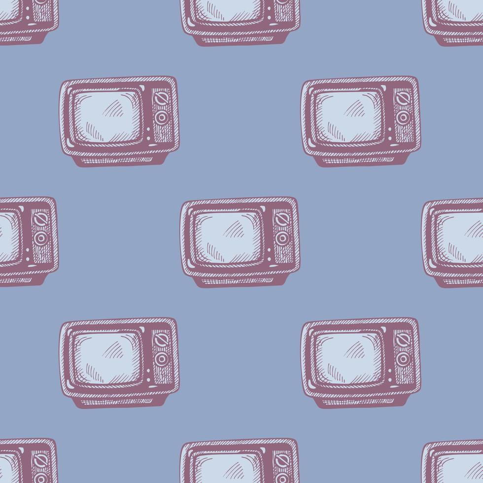 televisión retro grabada de patrones sin fisuras. equipo de medios de televisión vintage en estilo dibujado a mano. vector