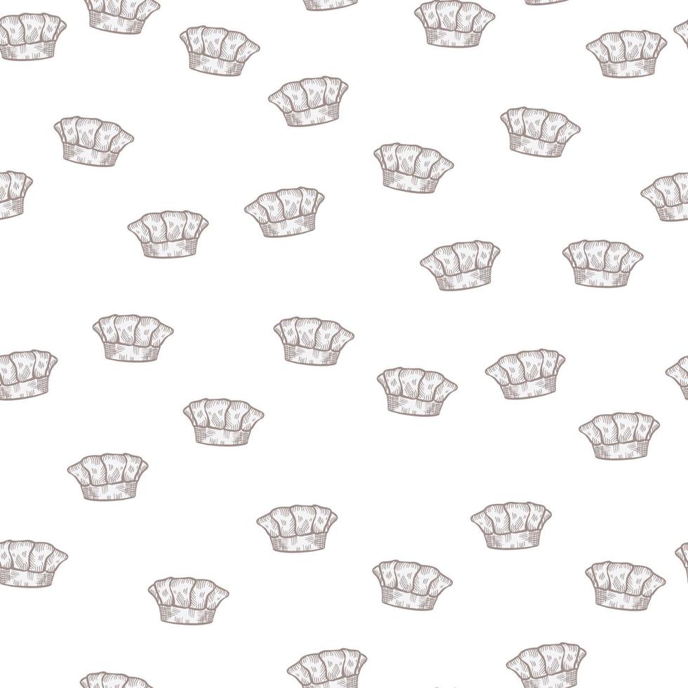 High chef hat engraved seamless pattern. Kitchen traditional element in hand drawn style. vector