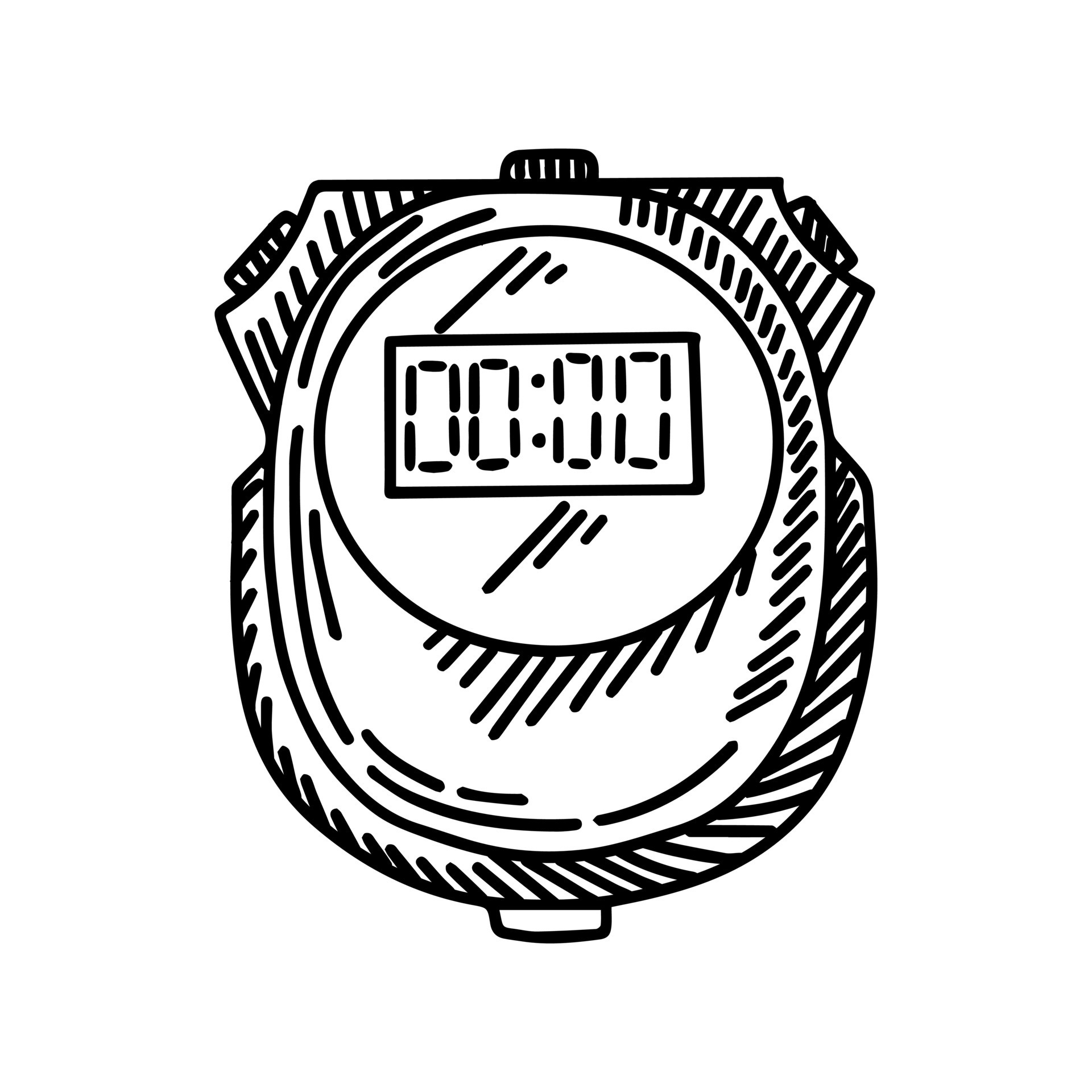 Digital Stopwatch sketched isolated. Timer in hand drawn style