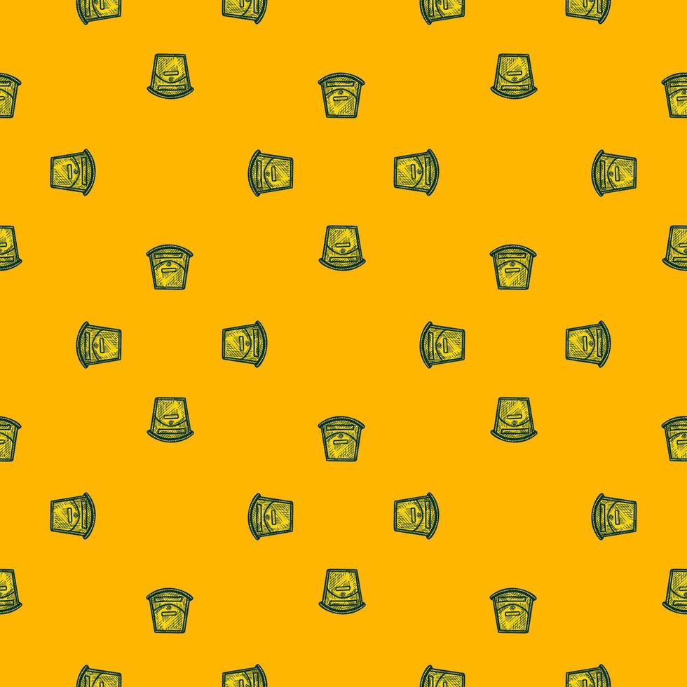 Mailbox engraved seamless pattern. Vintage letterbox in hand drawn style. vector
