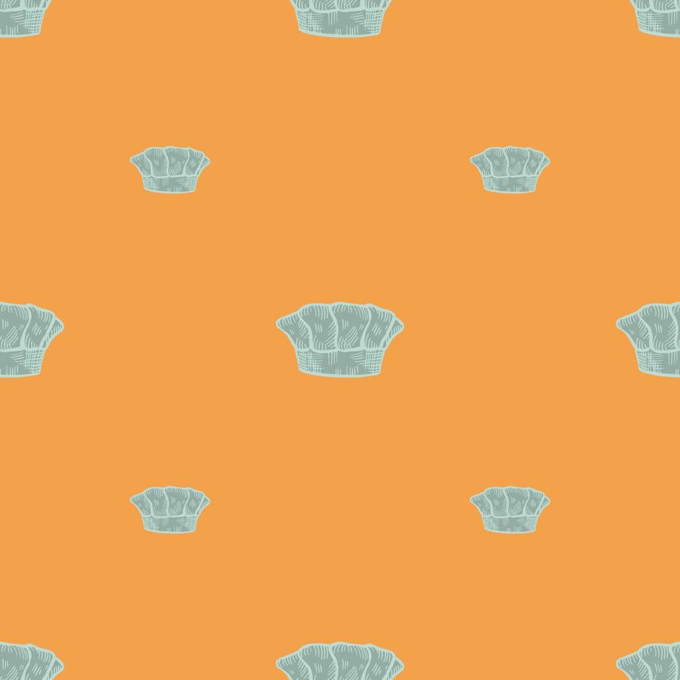 High chef hat engraved seamless pattern. Kitchen traditional element in hand drawn style. vector