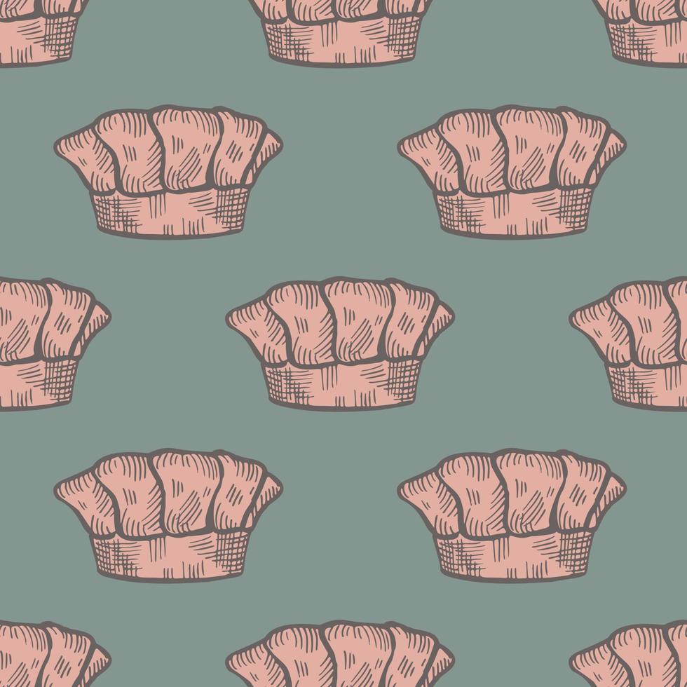 High chef hat engraved seamless pattern. Kitchen traditional element in hand drawn style. vector