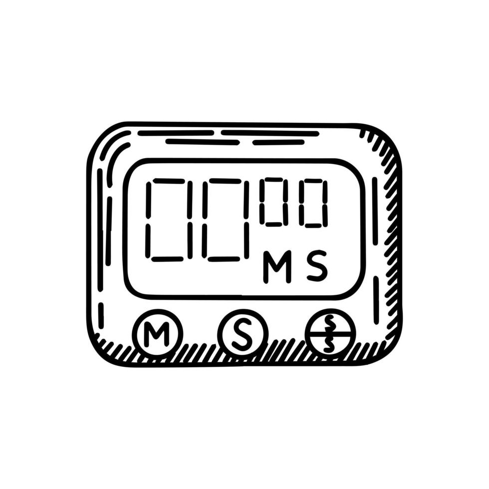 Digital Stopwatch sketched isolated. Timer in hand drawn style. vector