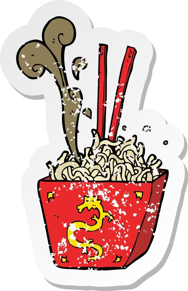 retro distressed sticker of a cartoon noodles in box vector